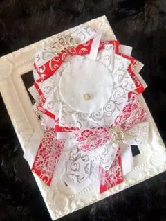 116 ハンドメイド 痛ロゼット ホワイト レッド
