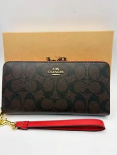 COACH 長財布 ブラウン/レッド