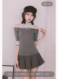 Darich シャツドッキングオフショルプリーツミニワンピース