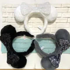 ミニー　カチューシャ　ファー　スパンコール　もこもこ　白　グレー　黒　ディズニー