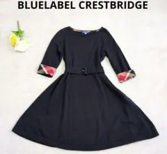 美品✨ブルーレーベルクレストブリッジ　Aライン ワンピース　チェック　ネイビー