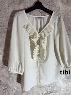 ☘️tibi 七分袖 フリルシフォンブラウス シャツ 上品 きれいめ 日本製のサムネイル
