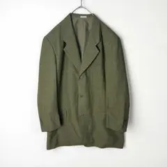 古着　麻100%　テーラードジャケット　カジュアル　グリーン　L