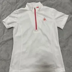 ホワイト 半袖ポロシャツ フロントジッパー