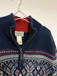 L.L.Bean 幾何学模様 ジャガード フェアアイル柄　ハーフジップ　セーター