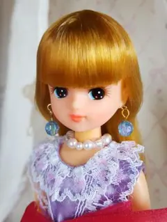 破線なし リカちゃん人形 金髪 青目 白紫ドレス