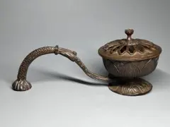 古美術　香炉　蓮華形　手持ち　香道具　置物　金属製　宣德年製