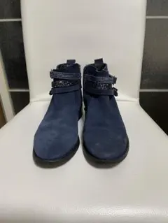 ネイビー スエード風 ブーツ ジッパー付き