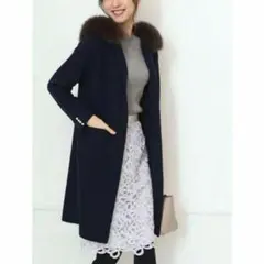 雑誌掲載 アプワイザー　ロング ニットコート　フォックスファー　フード　パール