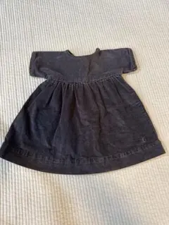 プチバトー ダークグレー コーデュロイ 半袖ワンピース6m67cm