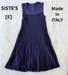 システス ノースリーブ プリーツロングワンピース イタリア製 ネイビー【F】