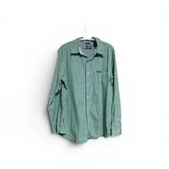 CHAPS ストライプシャツ グリーン L 古着 Y2K