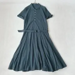 美品✨ラルフローレン ポロワンピース ロング　ベルト 鹿の子 洗える 紺色　M