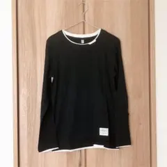 tシャツメンズ 長袖 無地 重ね着風 S ブラック 黒