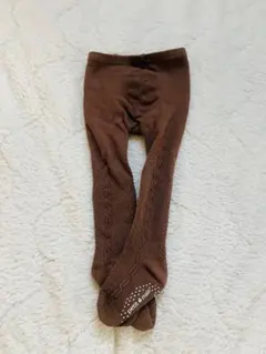ブラウン ケーブル編み キッズタイツ 90