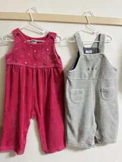 可愛い♡お得な2枚セット♪ピンクロンパースとグレーオーバーオールセット♡