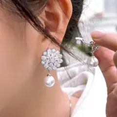 ブライダル イヤリング パール ビジュー フラワー 結婚式 入学式　卒業式