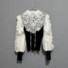 SNIDEL スナイデル レースカラーニットプルオーバー ブラック 黒