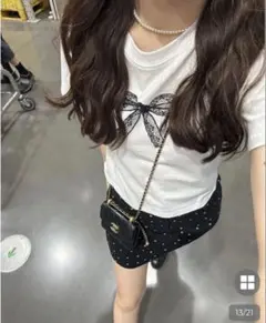 nugu visco リボンプリントTシャツ