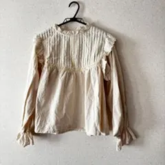 新品未使用　タグ付　アイボリー フリルブラウス 長袖　ロマンティックレトロ　F