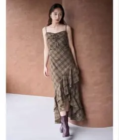 snidelフリルチェックキャミソールワンピース