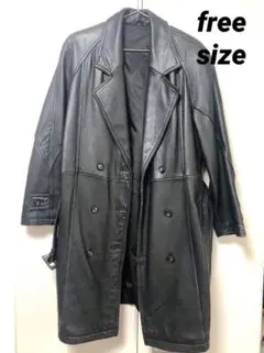 ブラックレザー ダブルブレストコート ラムレザー 羊革 本革 ヴィンテージ