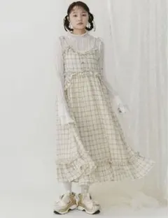 美品✧︎*。【merry jenny】ピンクチェック柄キャミワンピース♡ メリージェニー merry jenny チェックリボンキャミワンピース