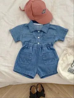 ベビー デニム セットアップ 半袖シャツ パンツ　90サイズ