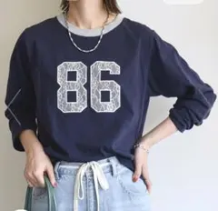 レースナンバーロゴ長袖カットソー 　　　Fサイズ ネイビー