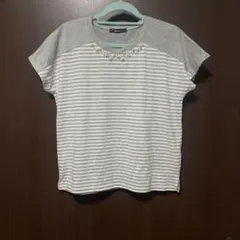 レディース 半袖 カットソー ボーダー ビジュー付き　Ｌのサムネイル