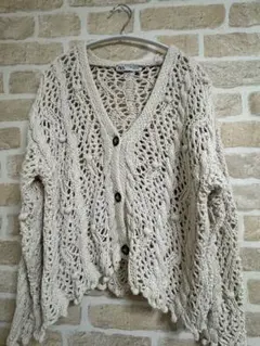 ZARA アイボリー レース編みカーディガン M