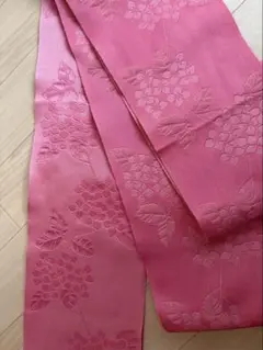 美品 浴衣帯 半幅帯 紫陽花柄 ピンク ジャガード 夏祭り