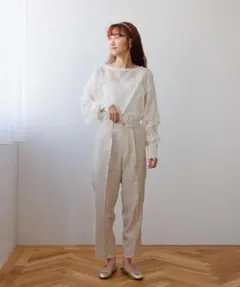 flower ギンガムチェック フレア パンツ ベージュ