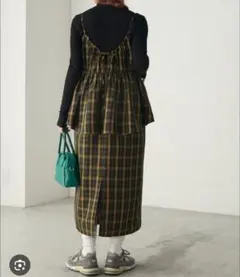 BONLECILL 先染めチェックバックリボンレイヤード風キャミワンピース