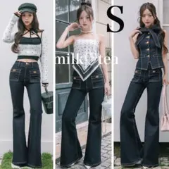 ダーリッチ 新品タグ付 DDボタンロングフレアデニム インディゴ S