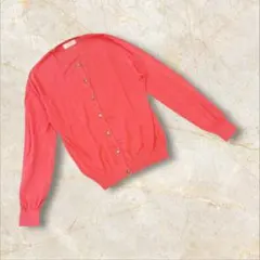 長袖カーディガン　ニット　ピンク　コットン100% Uネック　春夏用　Mサイズ