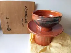 【流】木製漆器 花唐草蒔絵天目台一対 CK947