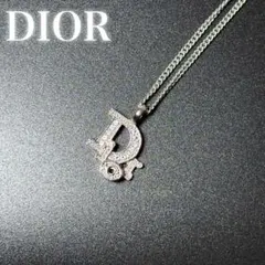 極美品★クリスチャンディオール　ネックレス　シルバー　ラインストーン　ロゴ