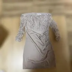 GRAXIA オフショルダー タイトドレス ベージュ