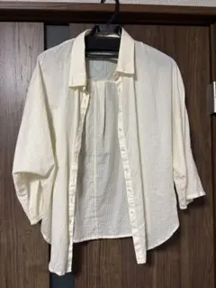 アイボリー ストライプ 五分袖シャツ