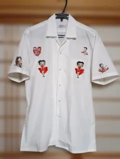 ベティ・ブープ刺繍ホワイト半袖シャツ