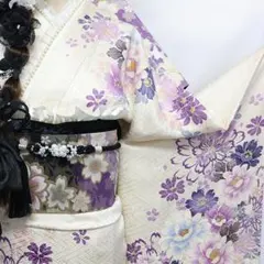 美品】白系◇ 振袖7点セット166cm ◇フルセット成人式前撮り正絹TE59 