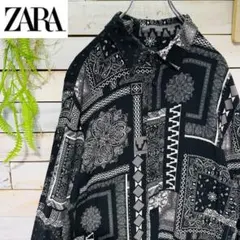 ZARA ザラ ペイズリー柄 リラックスフィットシャツ レーヨン XL 黒