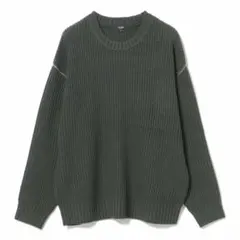 beams heart ビームス　丸首ニット　片畔編み　オリーブグリーン