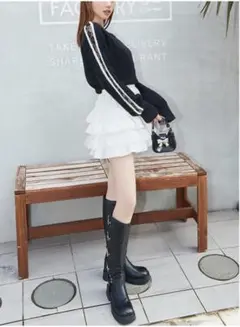 インパン裏地付きレースフリルティアードミニスカート