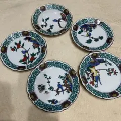美品 翔山窯 金彩更紗 ペルシャ柄 桔梗中皿 5枚揃 和食器 希少 緑彩和モダン 美品 翔山窯 金彩更紗 ペルシャ柄 桔梗中皿 5枚揃 和食器 希少 緑彩和