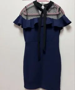 ネイビー フリル付 ドレス tika キャバ ガルバ ラウンジ 結婚式 二次会