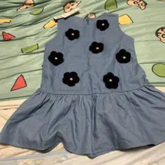 デニムブルー フラワー装飾 ワンピース90新品