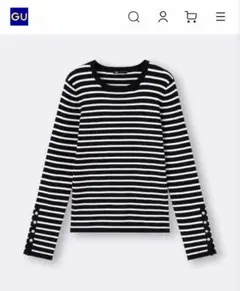 リブ編み黒白ストライプ長袖ニット