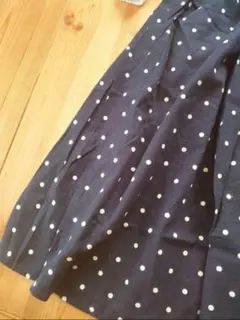 サマンサモスモス 綿麻 ネイビー ドット ロングスカート